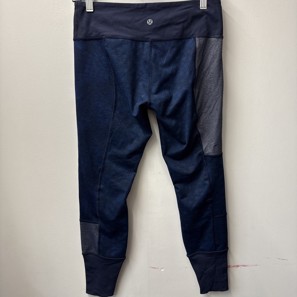 Lululemon Wunder Under Sz 8 Blue Sashiko Kanoko Twist Inkwell Patchwork Leggings - Picture 6 of 8